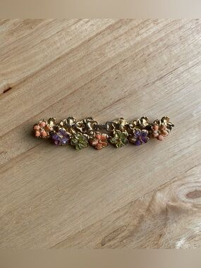Vintage Brass gold flower bracelet with pastel gemstones
